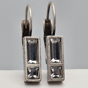 Myka Silver Tone Oxidized Rustic Crystal Dangle Drop Leverback Earrings